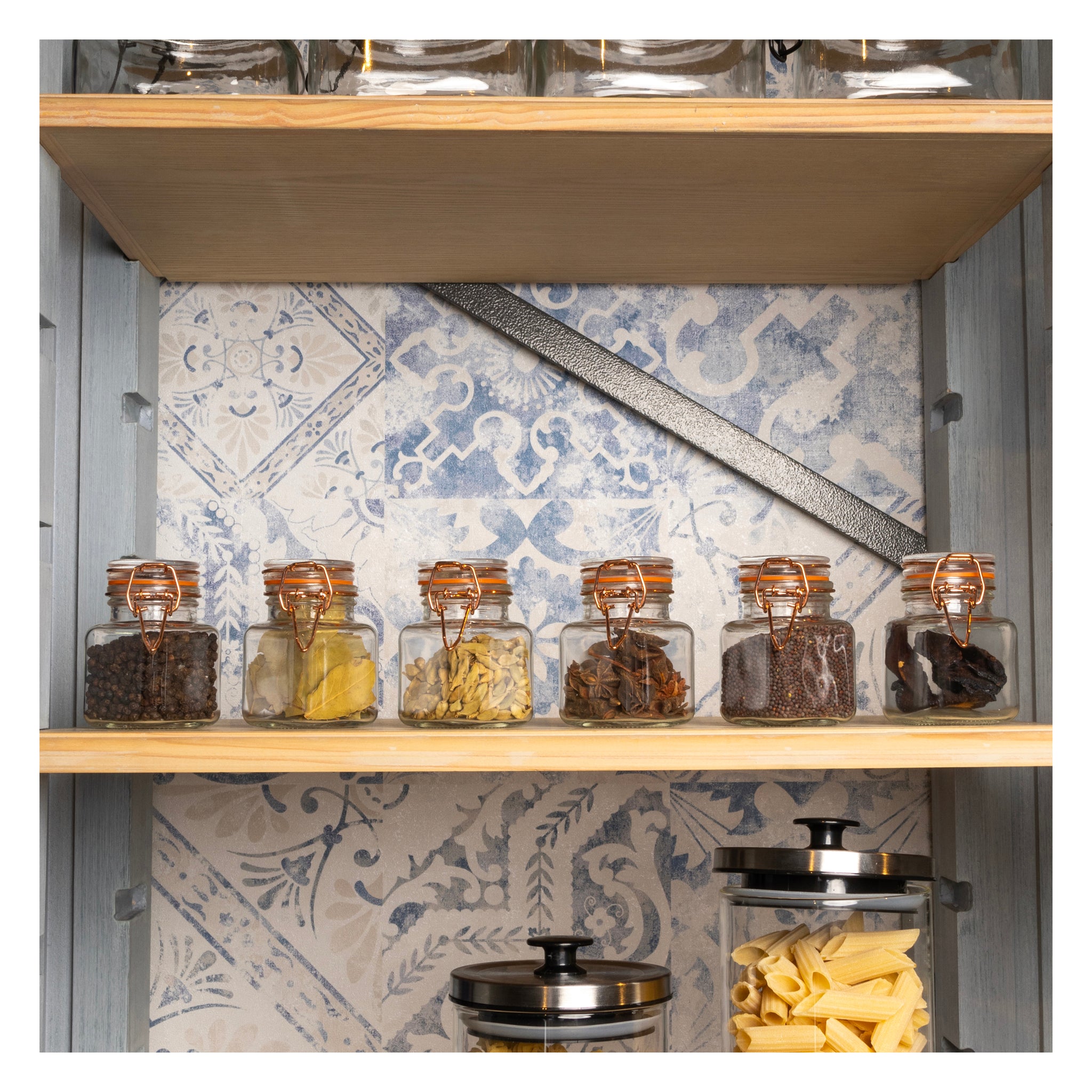 REGENT SQUARE HERMETIC GLASS JARS WITH ROSE GOLD CLIPS 6PK, 100ML