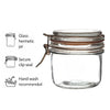 REGENT ROUND HERMETIC GLASS JARS WITH ROSE GOLD CLIP SEAL 6PK, 200ML