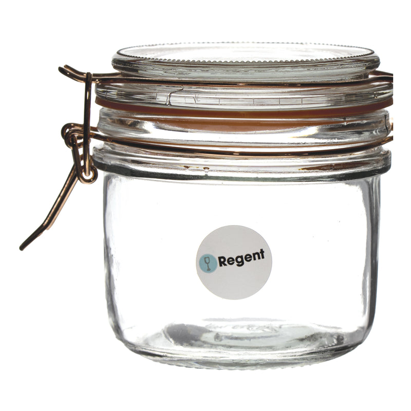 REGENT GLASS ROUND HERMETIC JARS WITH ROSE GOLD CLIP 6 PACK, 200ML (80MM DIAX85MM)