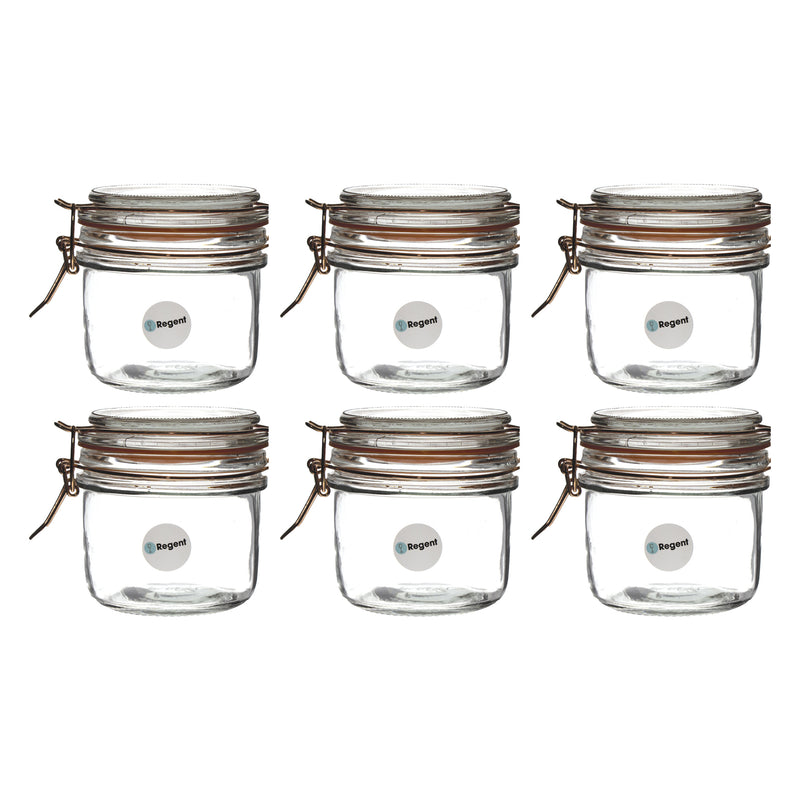 REGENT GLASS ROUND HERMETIC JARS WITH ROSE GOLD CLIP 6 PACK, 200ML (80MM DIAX85MM)