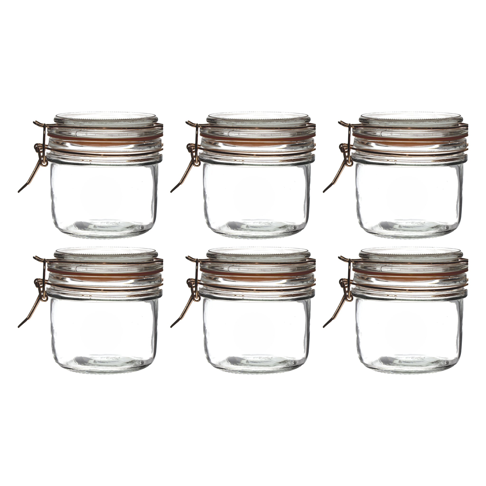 REGENT ROUND HERMETIC GLASS JARS WITH ROSE GOLD CLIP SEAL 6PK, 200ML