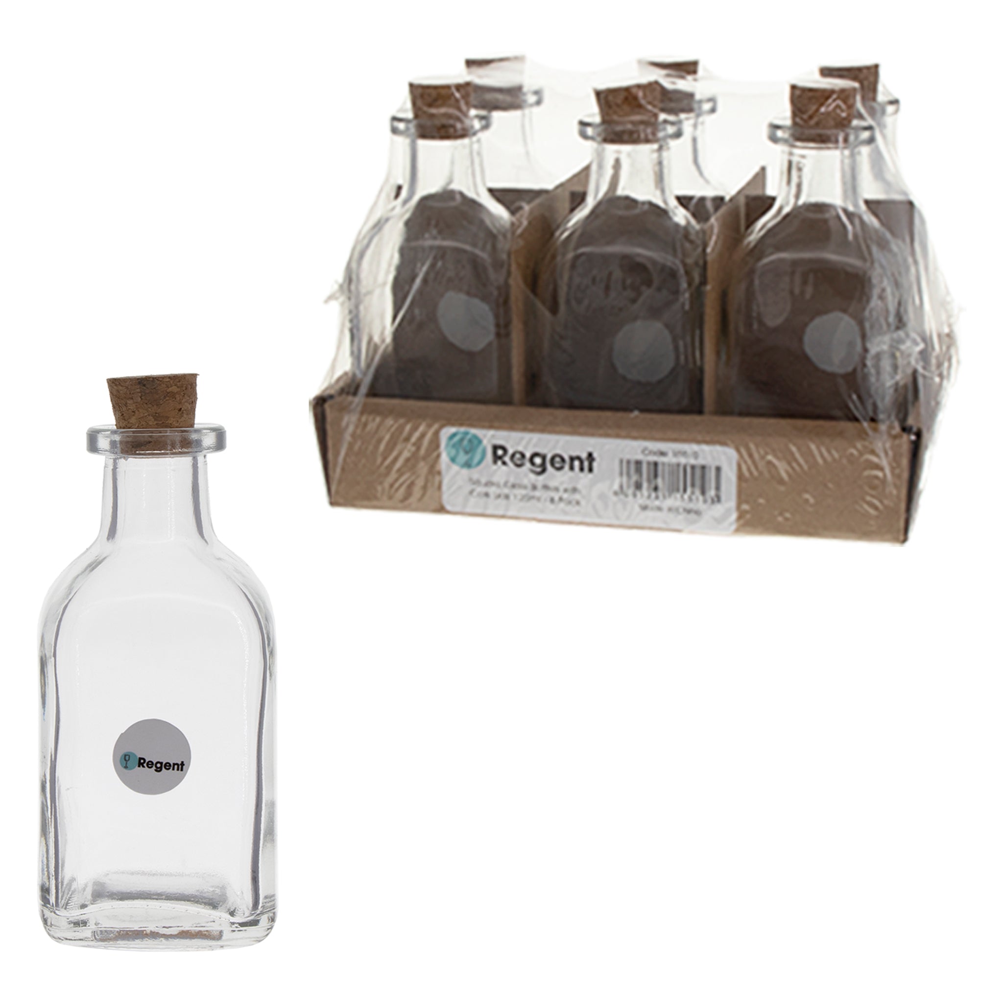 REGENT GLASS SQUARE BOTTLES WITH CORK LIDS 6PK, 120ML