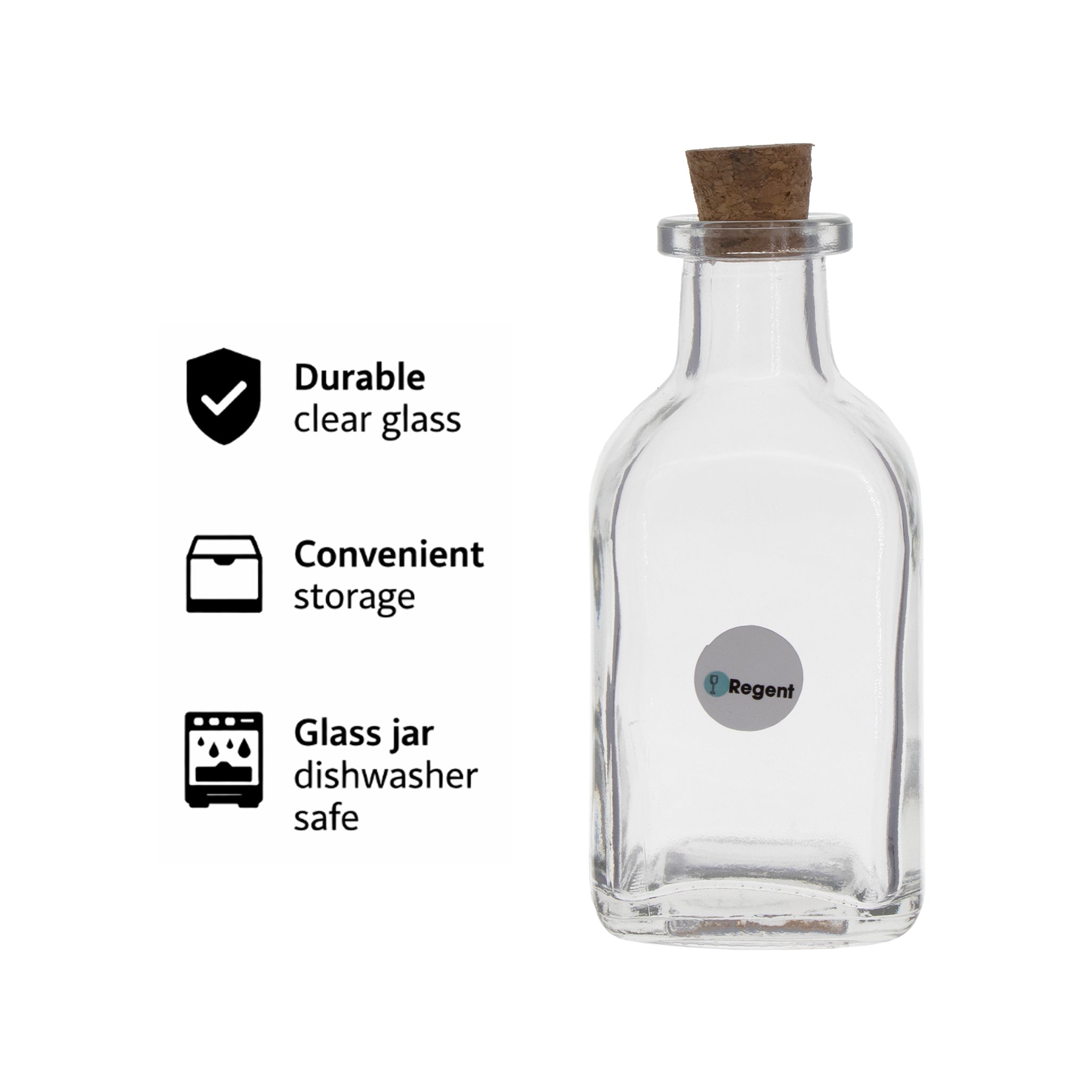 REGENT GLASS SQUARE BOTTLES WITH CORK LIDS 6PK, 120ML