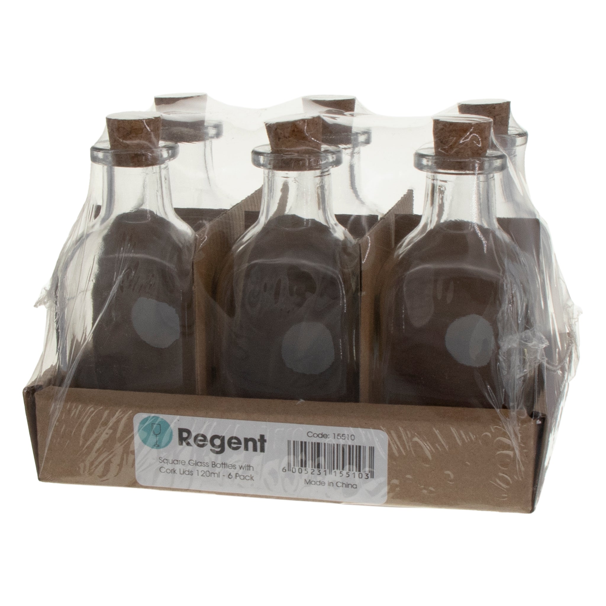 REGENT GLASS SQUARE BOTTLES WITH CORK LIDS 6PK, 120ML