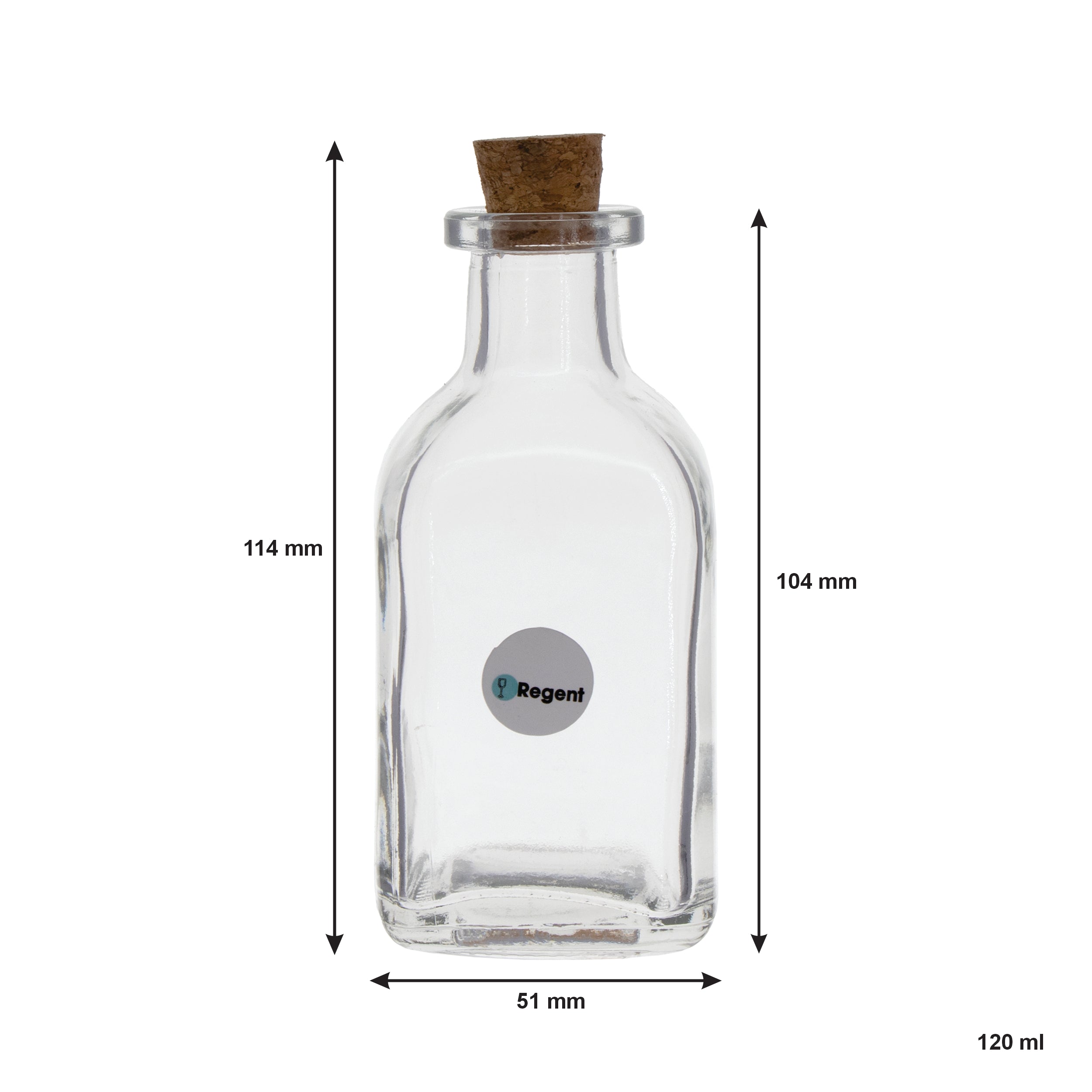REGENT GLASS SQUARE BOTTLES WITH CORK LIDS 6PK, 120ML