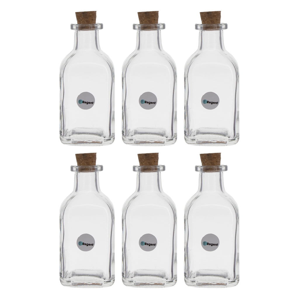 REGENT GLASS SQUARE BOTTLES WITH CORK LIDS 6PK, 120ML