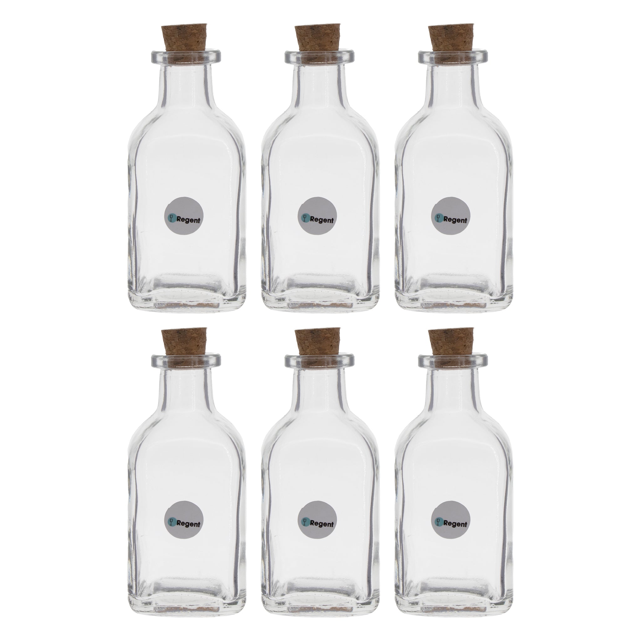 REGENT GLASS SQUARE BOTTLES WITH CORK LIDS 6PK, 120ML