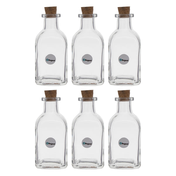REGENT GLASS SQUARE BOTTLES WITH CORK LIDS 6 PACK, 120ML