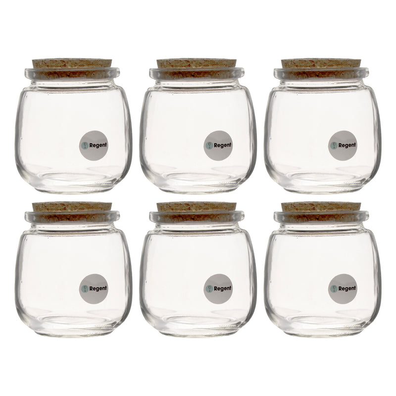 REGENT GLASS ROUND BOTTLES WITH CORK LIDS 6 PACK, 260ML (80MM DIAX94MM)