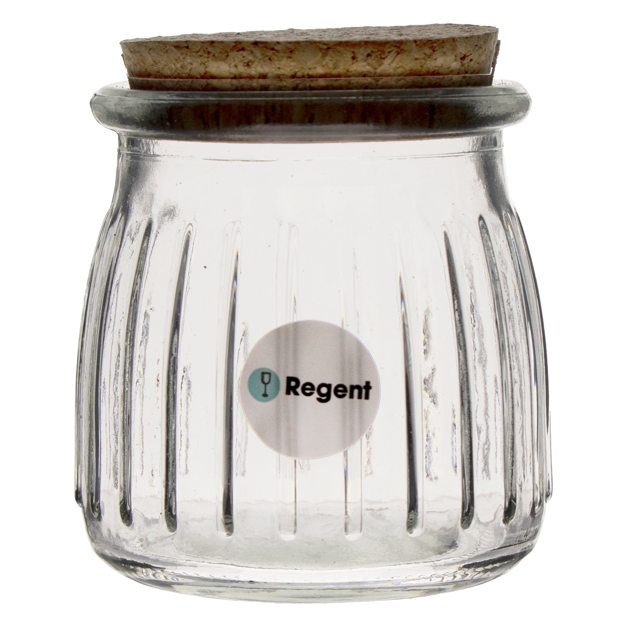 REGENT GLASS ROUND RIBBED JARS WITH CORK LIDS 6PK, 160ML