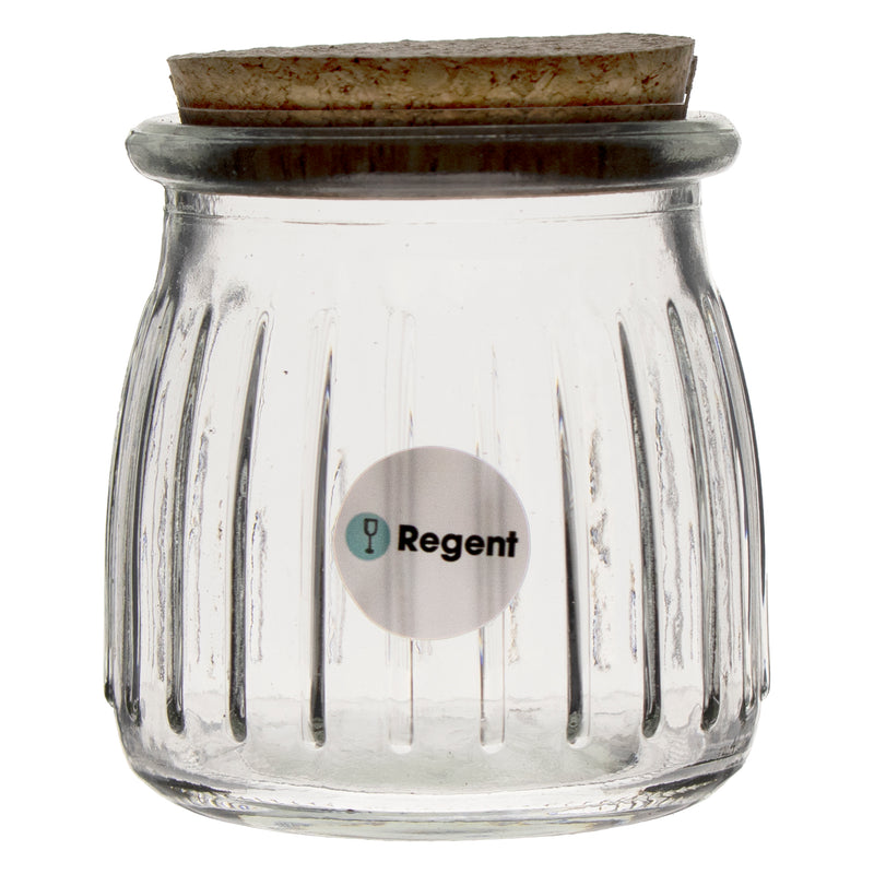 REGENT GLASS ROUND RIBBED JARS WITH CORK LIDS 6 PACK, 160ML (71MM DIAX80MM)