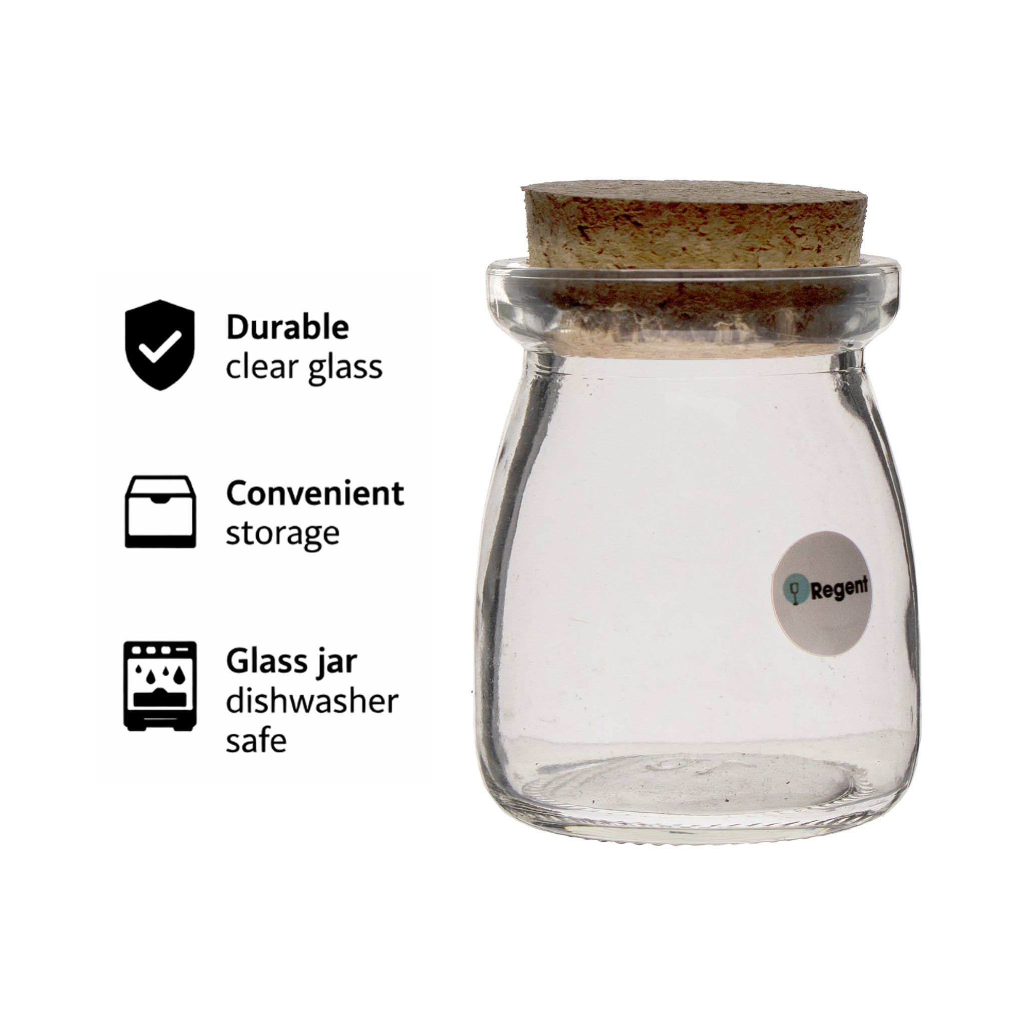 REGENT GLASS ROUND BOTTLES WITH CORK LIDS 6PK, 100ML