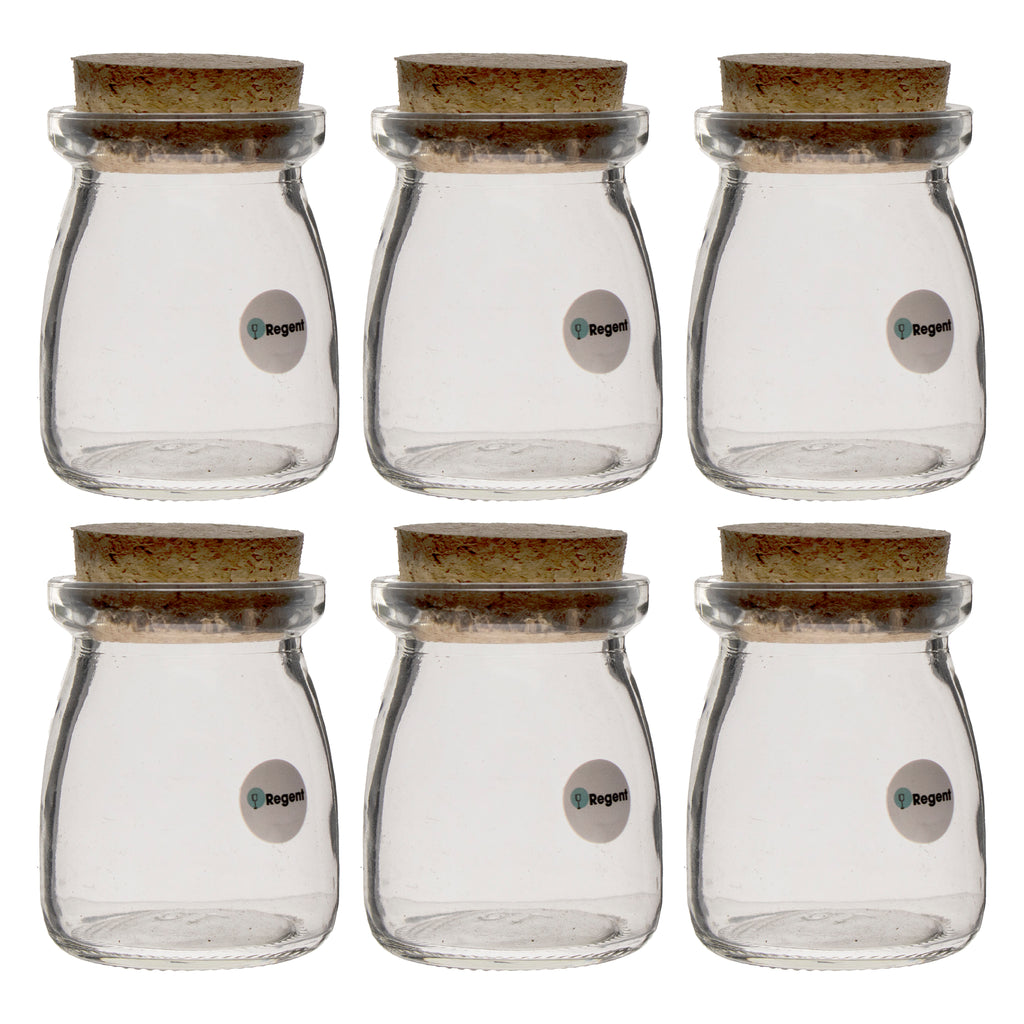 REGENT GLASS ROUND BOTTLES WITH CORK LIDS 6 PACK, 100ML
