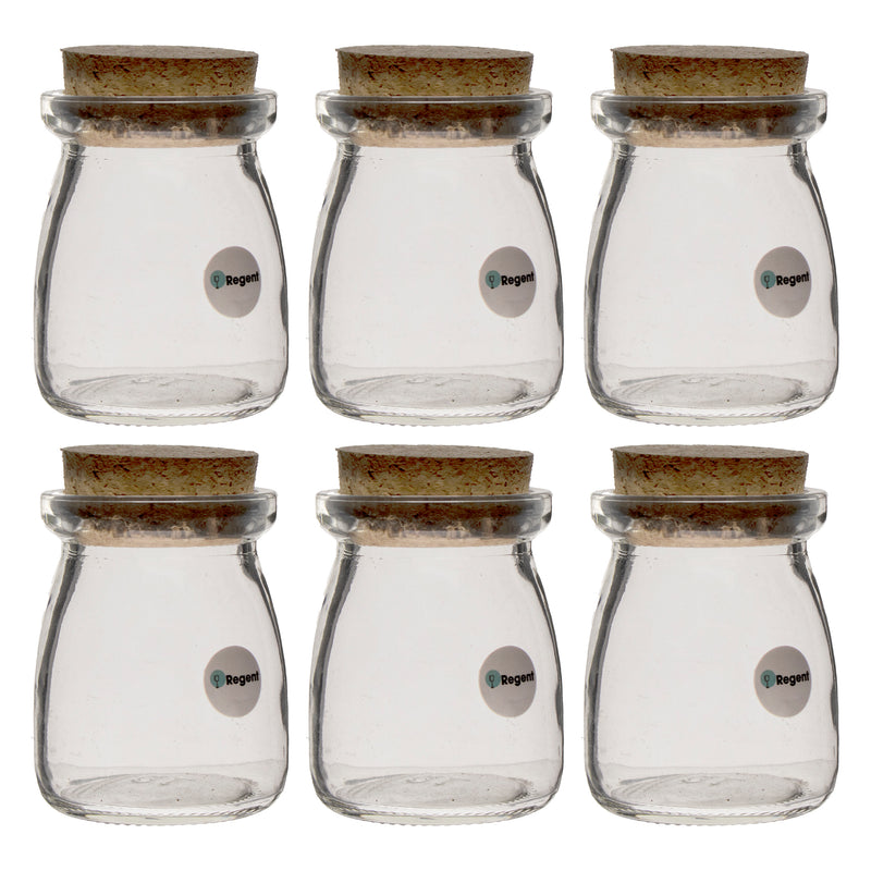 REGENT GLASS ROUND BOTTLES WITH CORK LIDS 6 PACK, 100ML (56MM DIAX76MM)