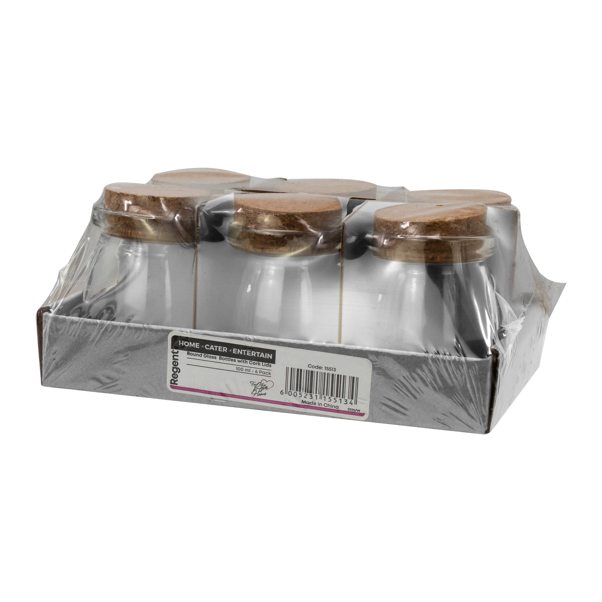 REGENT GLASS ROUND BOTTLES WITH CORK LIDS 6PK, 100ML