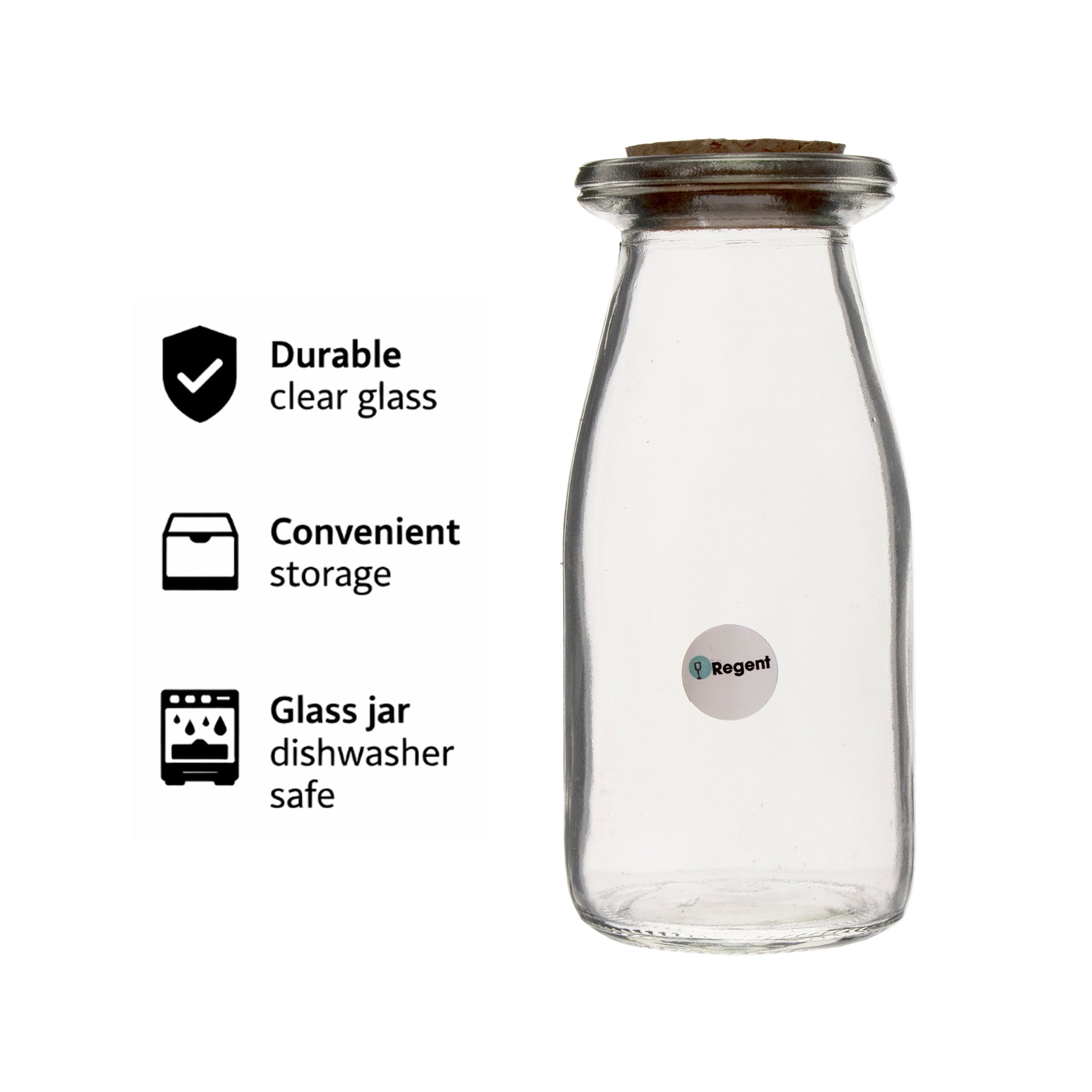 REGENT GLASS ROUND BOTTLES WITH CORK LIDS 6PK, 190ML