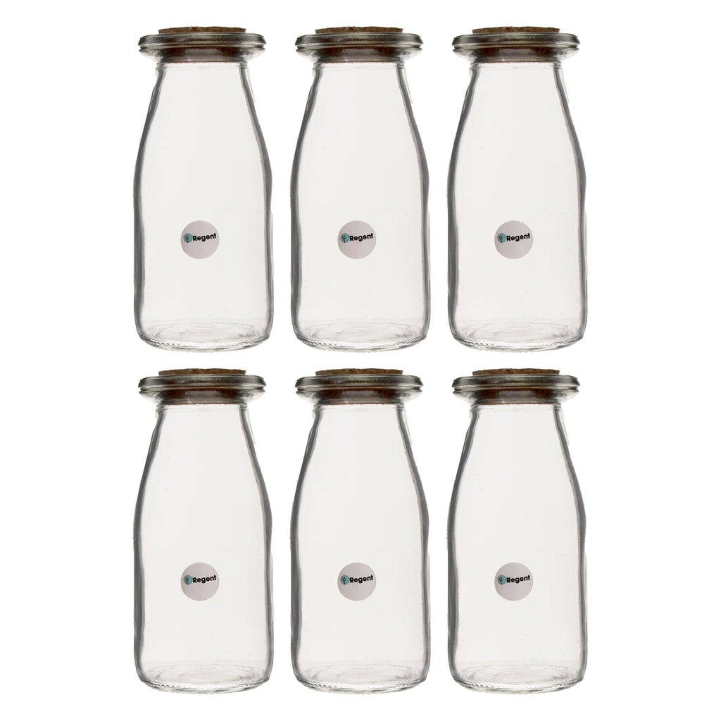 REGENT GLASS ROUND BOTTLES WITH CORK LIDS 6 PACK, 190ML