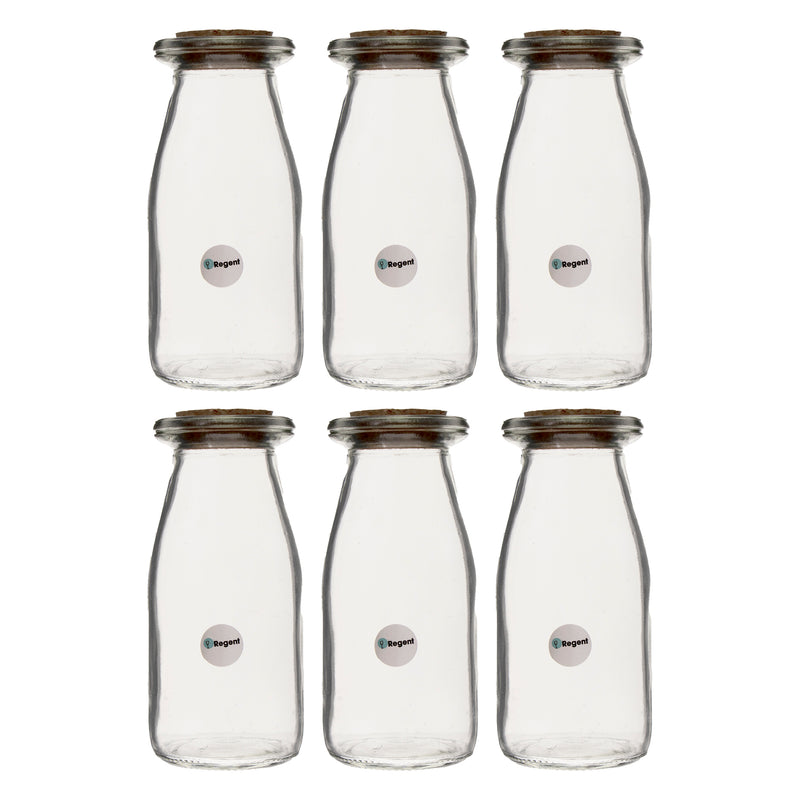 REGENT GLASS ROUND BOTTLES WITH CORK LIDS 6 PACK, 190ML (57MM DIAX133MM)