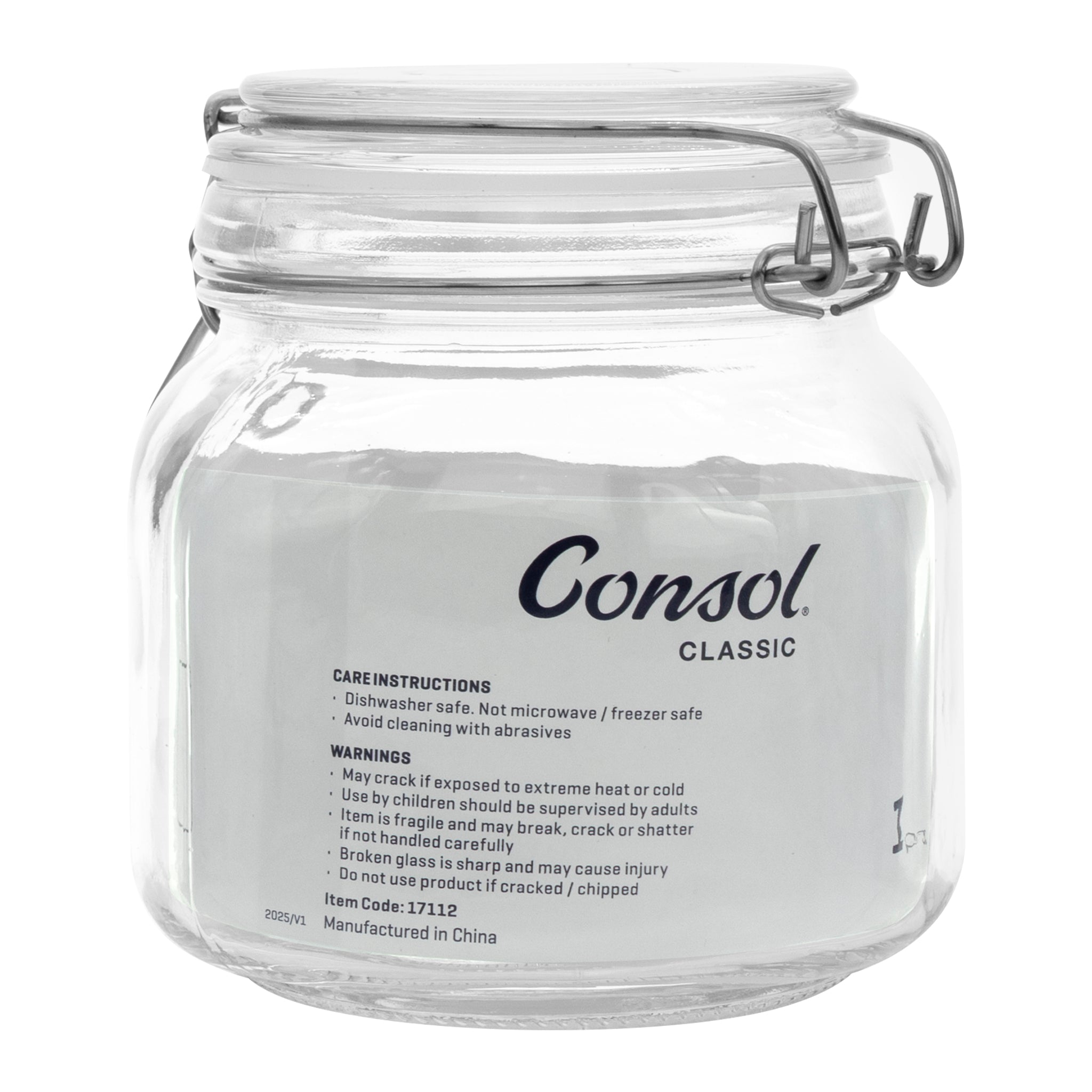 CONSOL STORE-IT JAR WITH CLIP TOP LID, 750ML