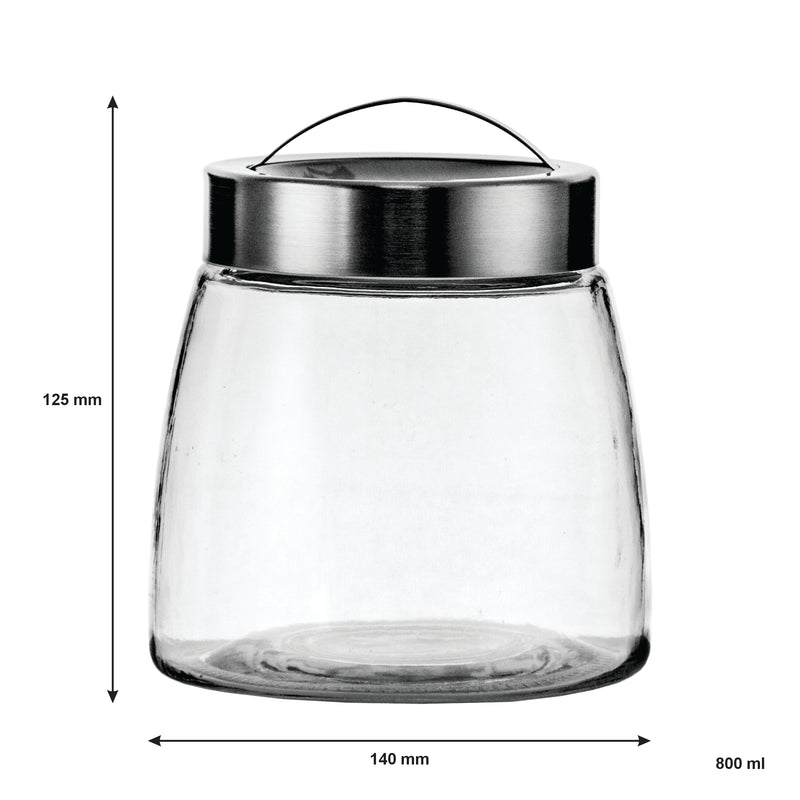 CONSOL SOHO GLASS CANISTERS WITH ST STEEL LIDS 3PCE SET, 800ML (140X125MM DIA)