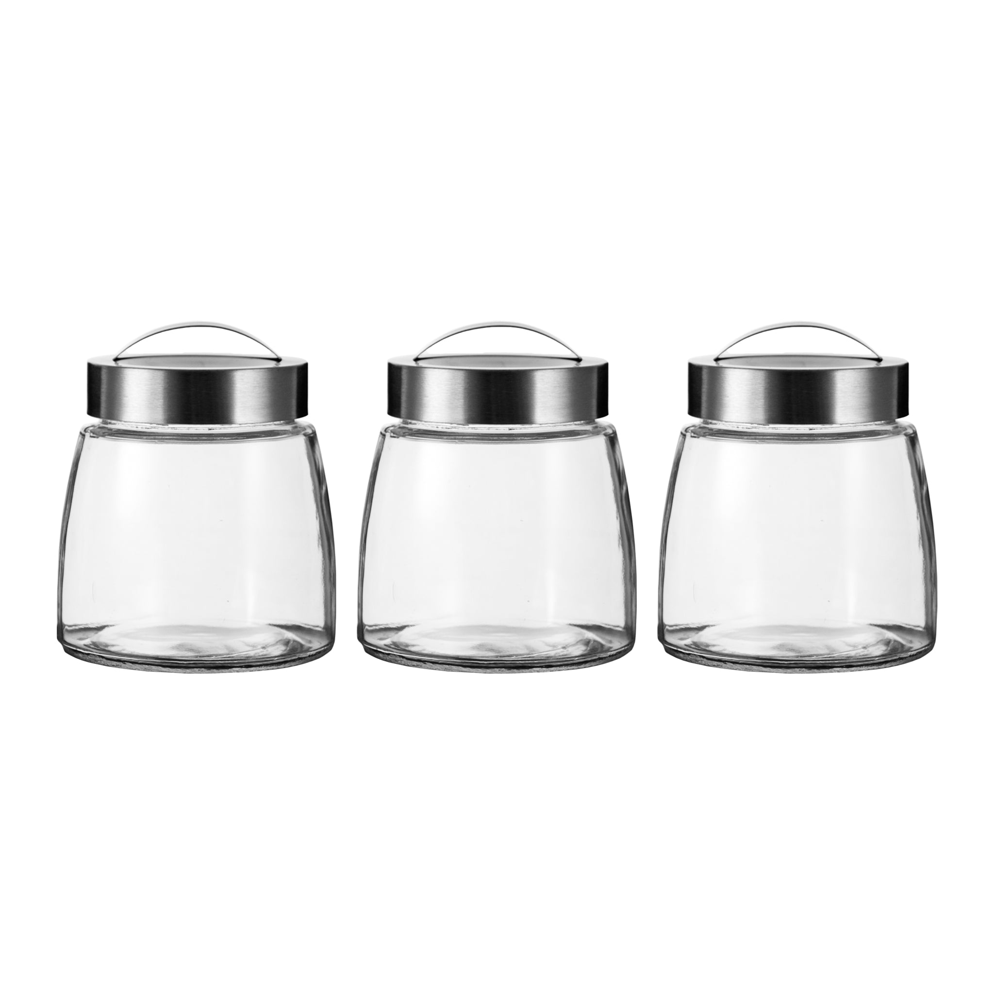 CONSOL SOHO GLASS CANISTERS WITH ST STEEL LIDS 3PK SET, 800ML