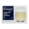 CONSOL BORDEAUX STEMLESS WINE GLASS 4PK, 350ML