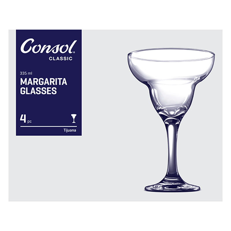 CONSOL TIJUANA MARGARITA STEM COCKTAIL GLASS 4 PACK, (375ML)