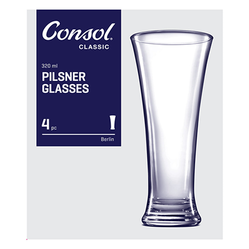 CONSOL BERLIN PILSNER GLASS 4 PACK, (320ML)