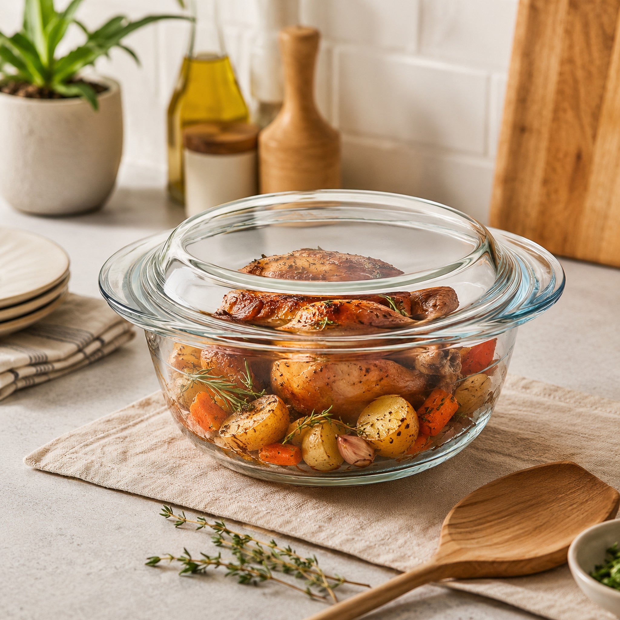 CONSOL CORDOBA ROUND GLASS CASSEROLE WITH LID, 1.4L