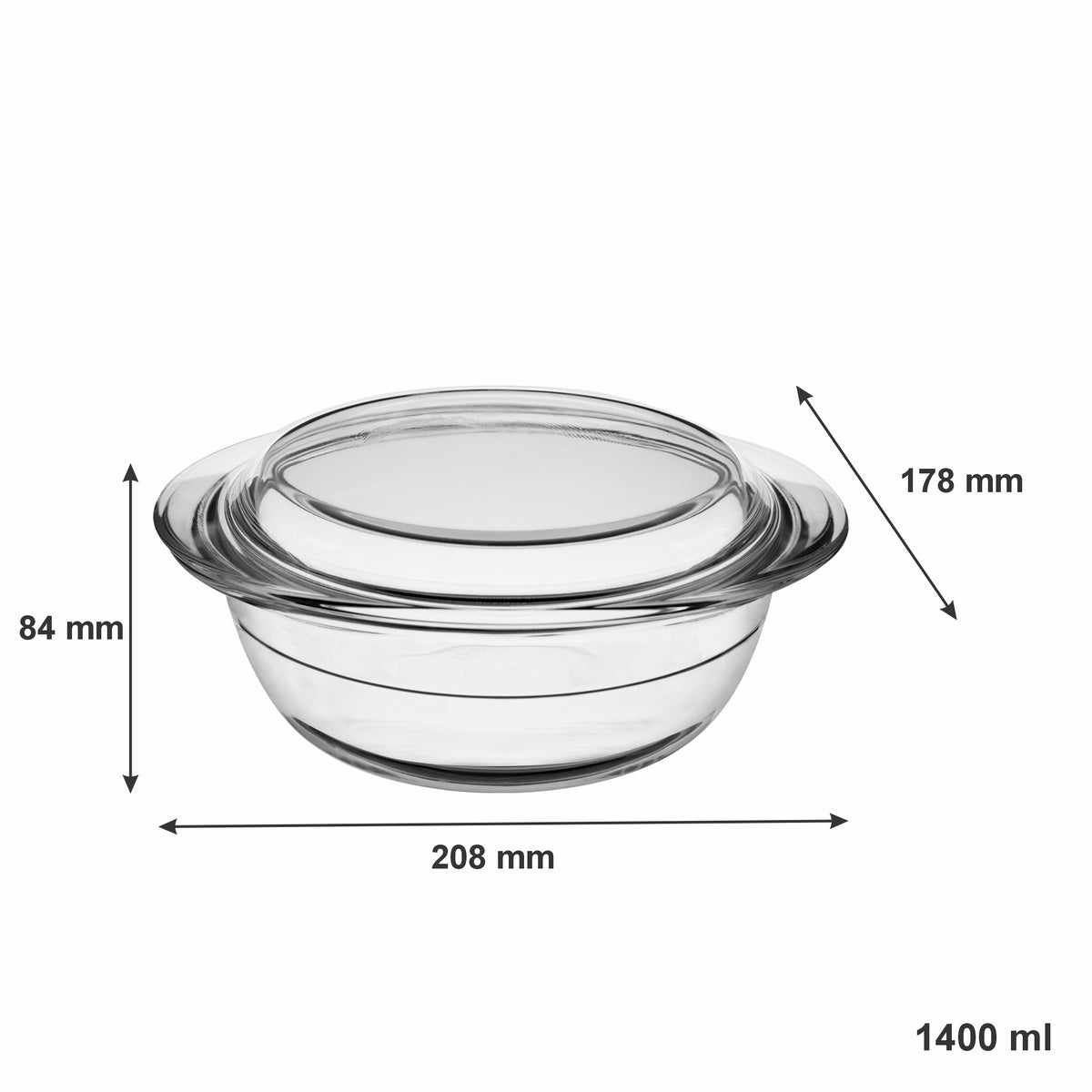 CONSOL CORDOBA ROUND GLASS CASSEROLE WITH LID, 1.4L