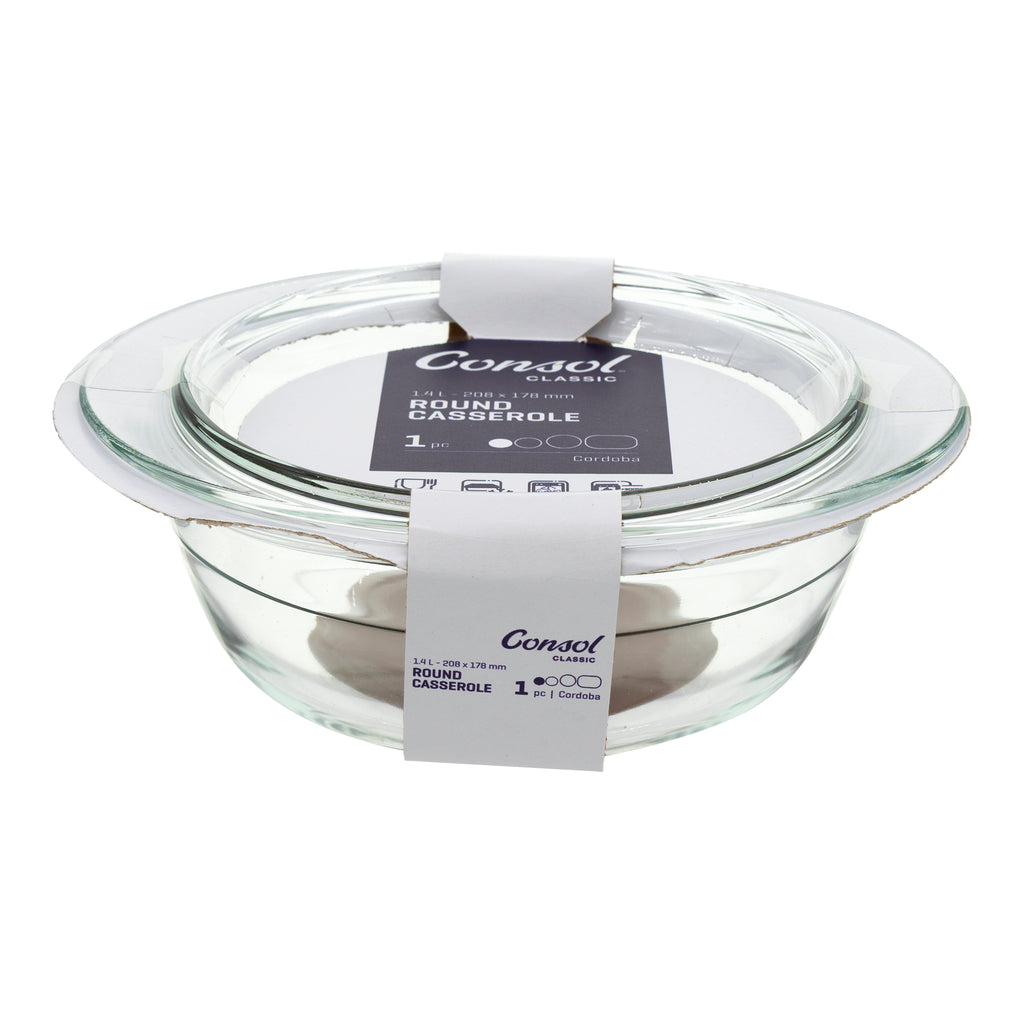 CONSOL CORDOBA ROUND GLASS CASSEROLE WITH LID, 1.4L