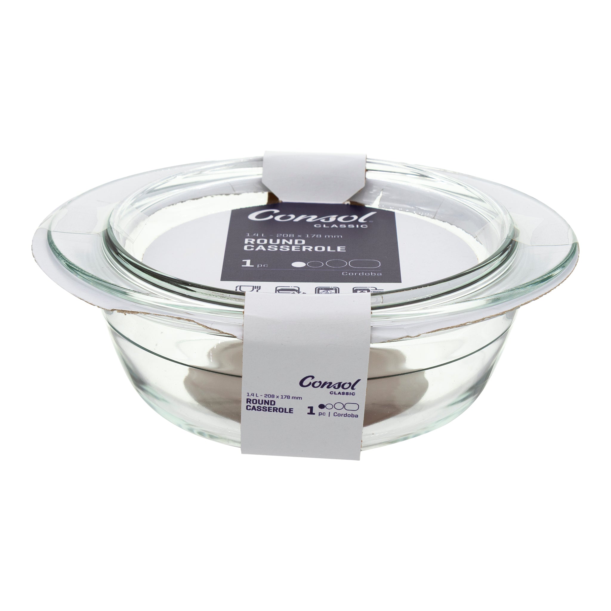 CONSOL CORDOBA ROUND GLASS CASSEROLE WITH LID, 1.4L