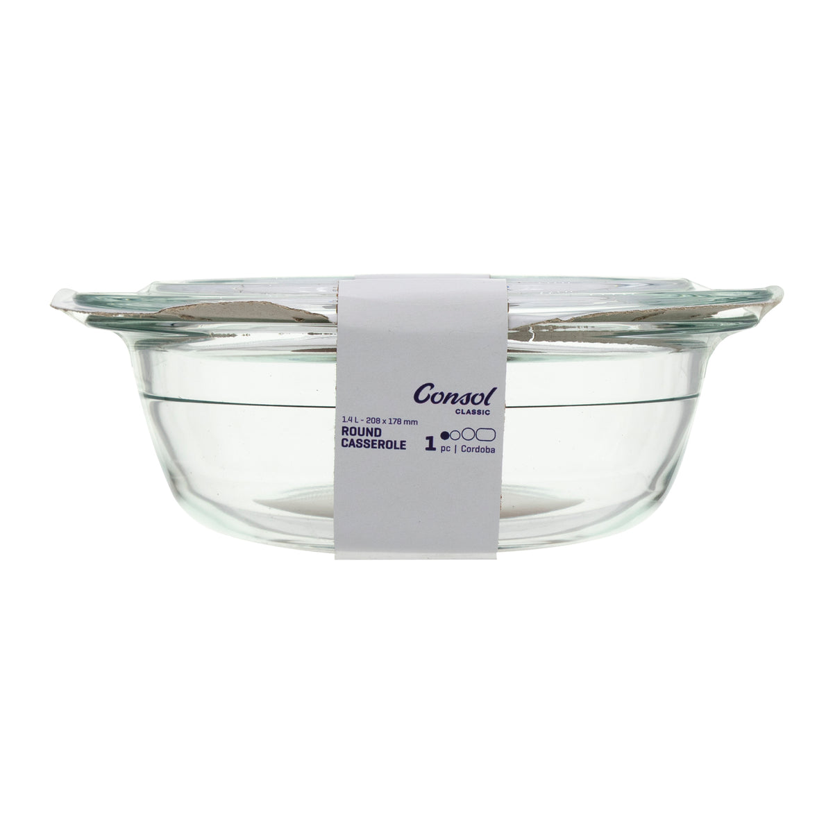 CONSOL CORDOBA ROUND GLASS CASSEROLE WITH LID, 1.4L