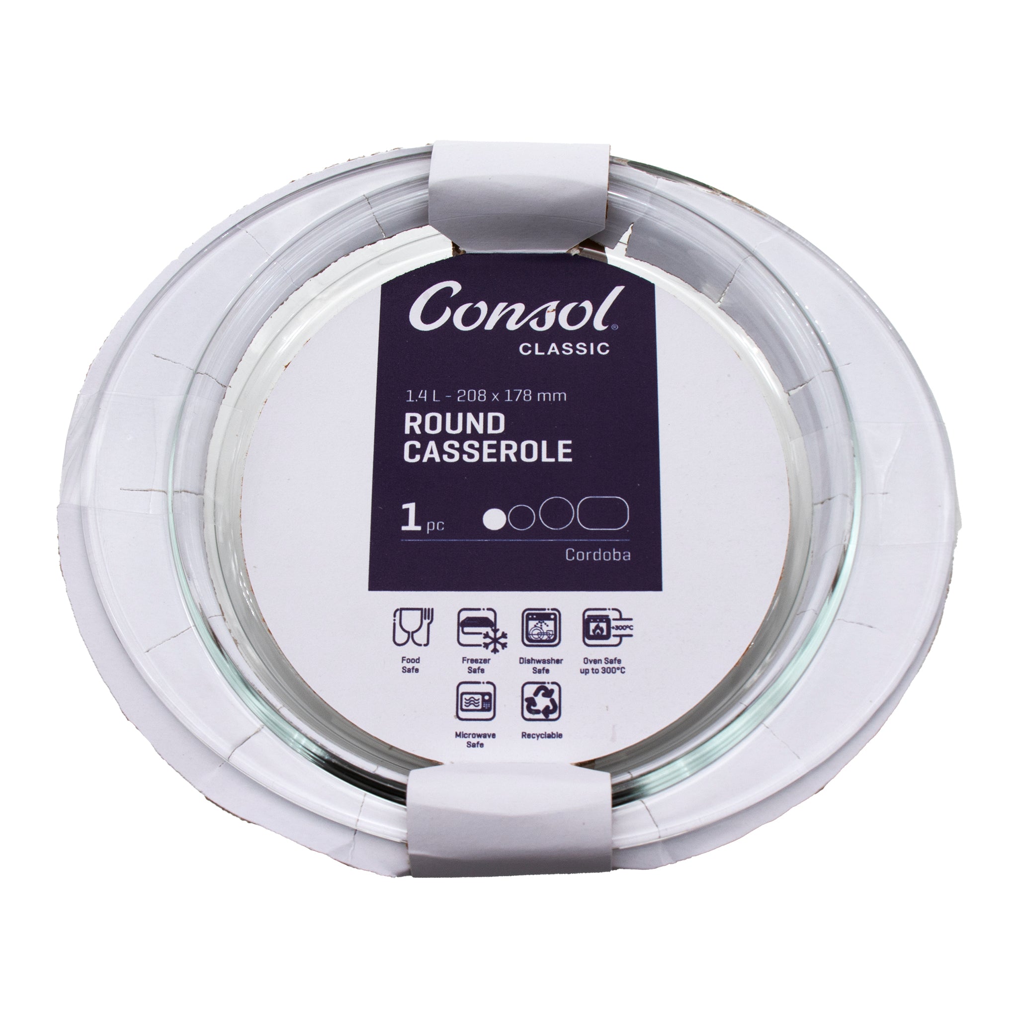 CONSOL CORDOBA ROUND GLASS CASSEROLE WITH LID, 1.4L