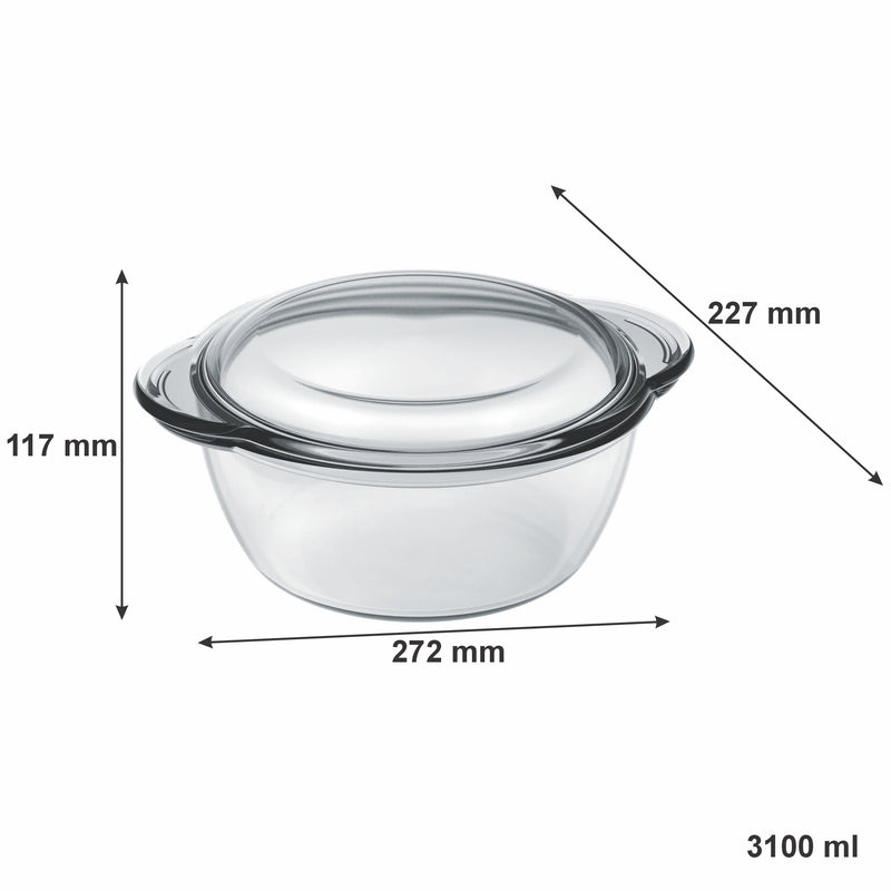 CONSOL CORDOBA ROUND GLASS CASSEROLE WITH LID, 3.1 L