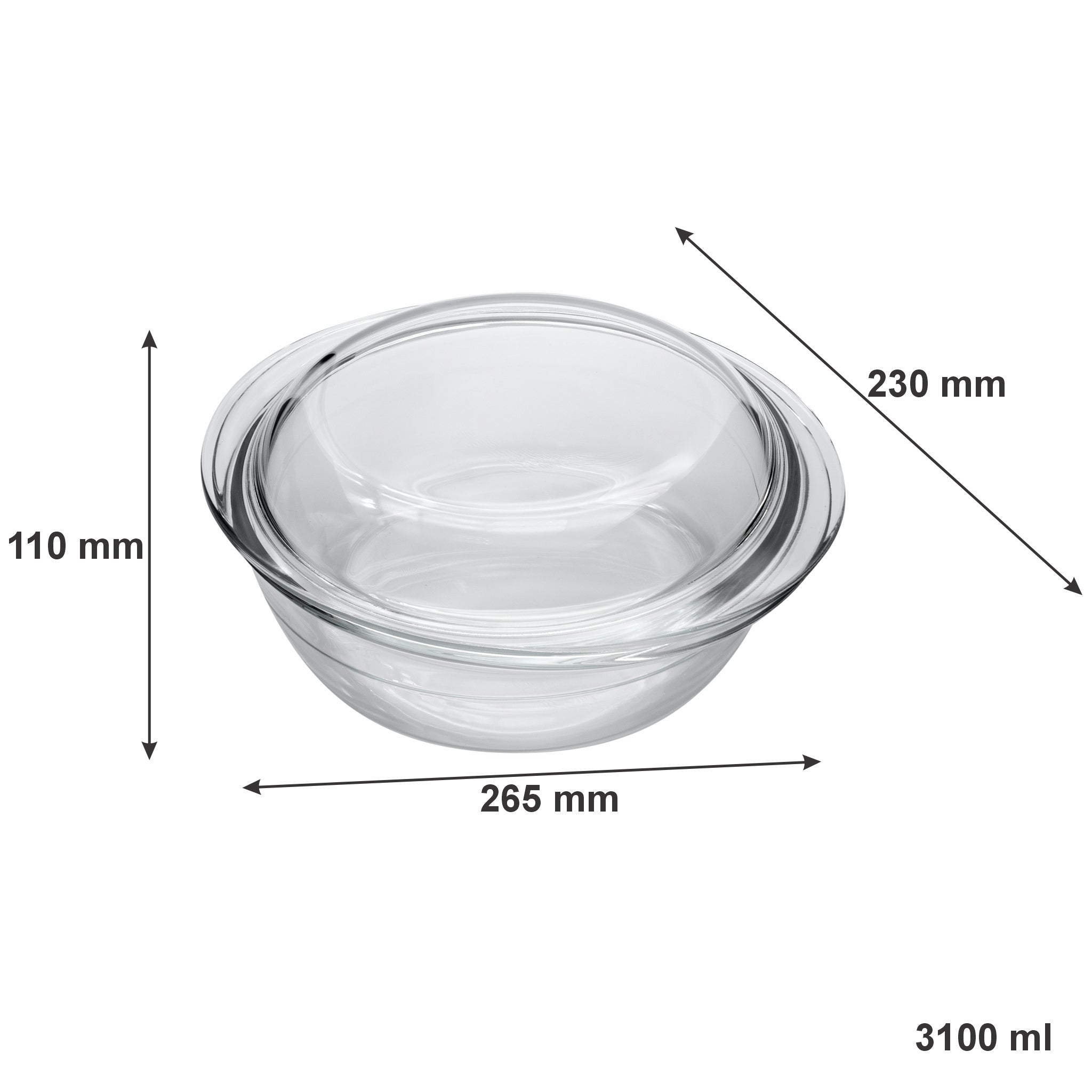 CONSOL CORDOBA ROUND GLASS CASSEROLE WITH LID, 3.1L