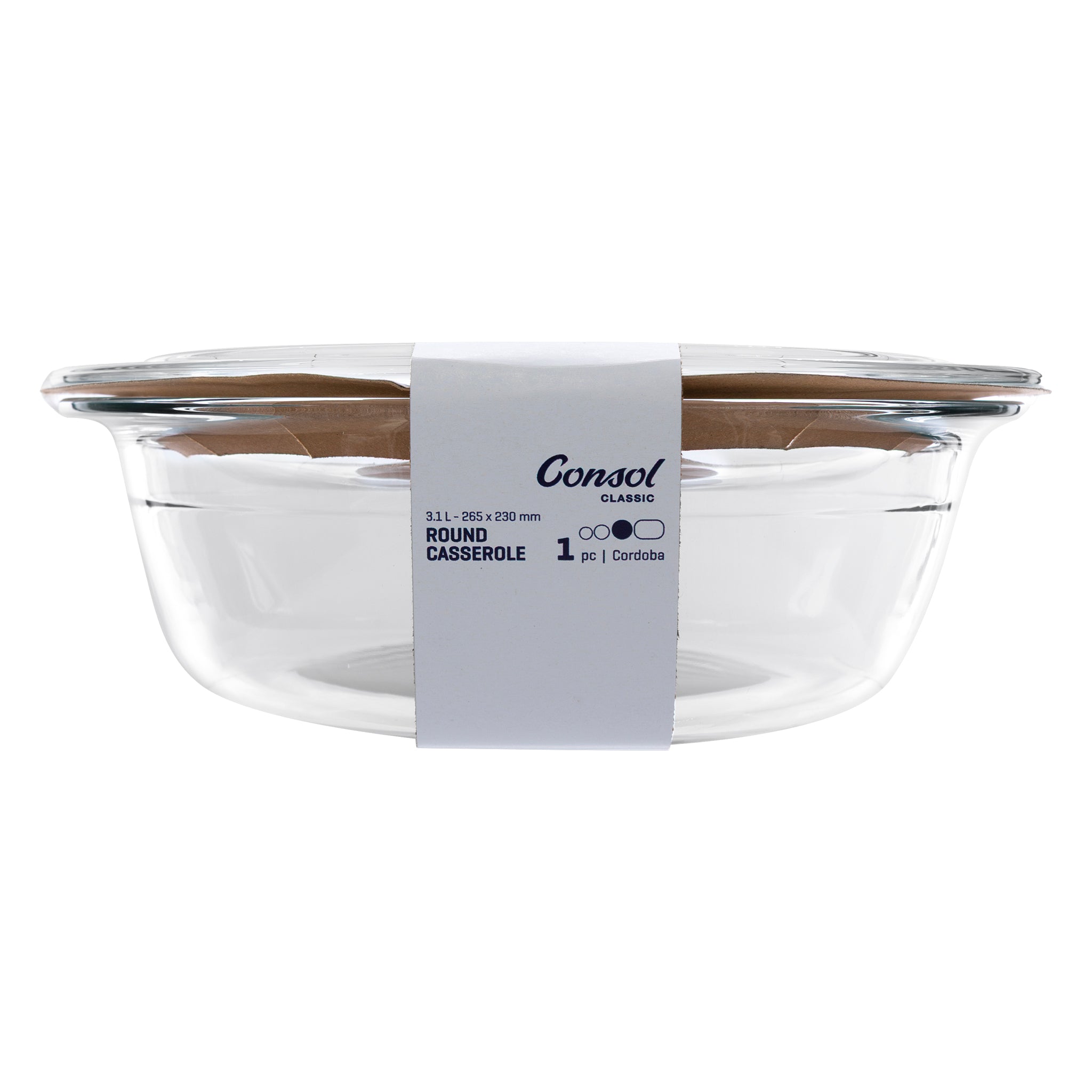 CONSOL CORDOBA ROUND GLASS CASSEROLE WITH LID, 3.1L