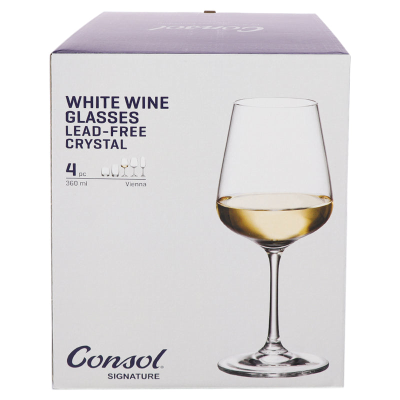 CONSOL SIGNATURE VIENNA CRYSTAL STEM WHITE WINE GLASS 4 PACK, (360ML)