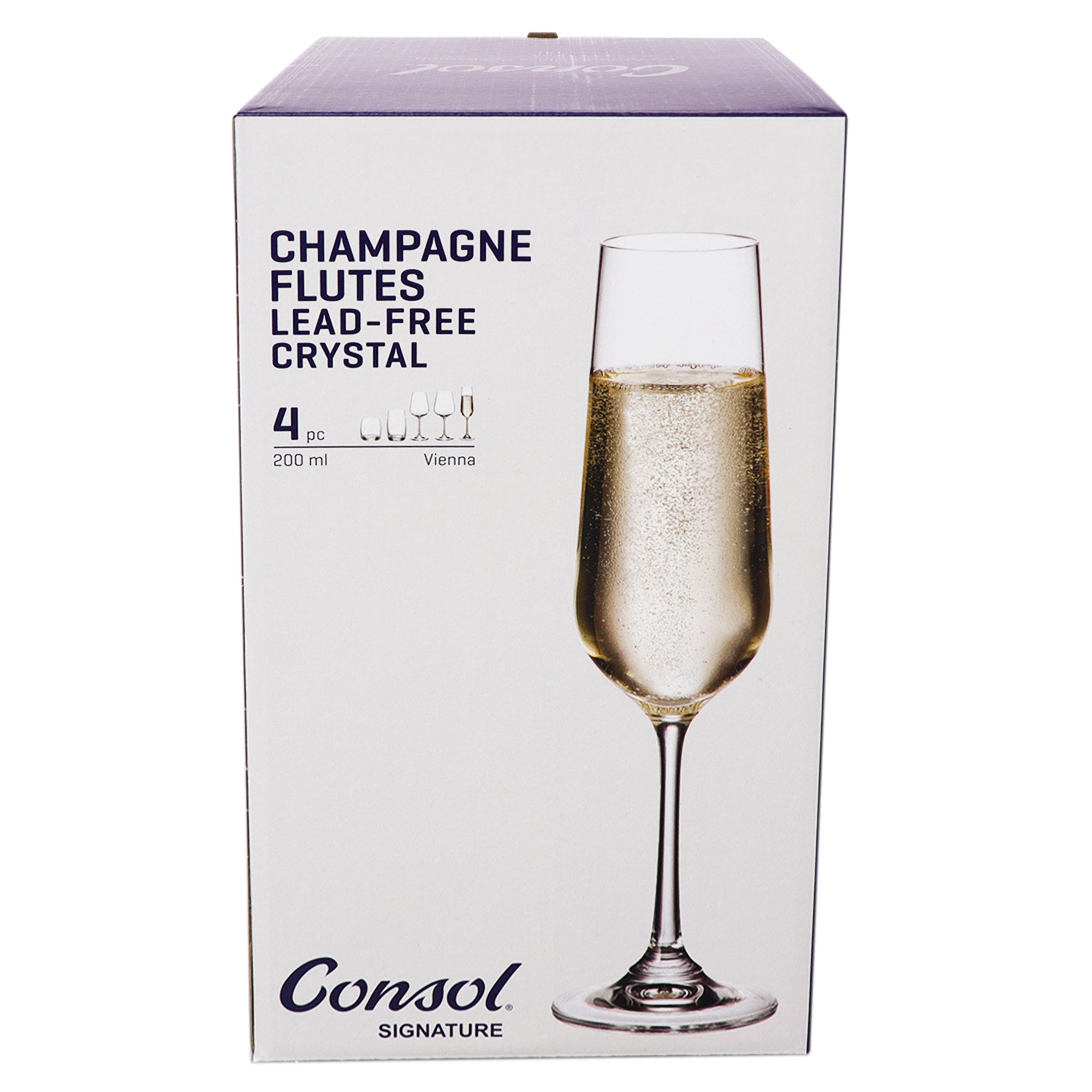 CONSOL SIGNATURE VIENNA STEM CRYSTAL CHAMPAGNE FLUTE 4PK, 200ML
