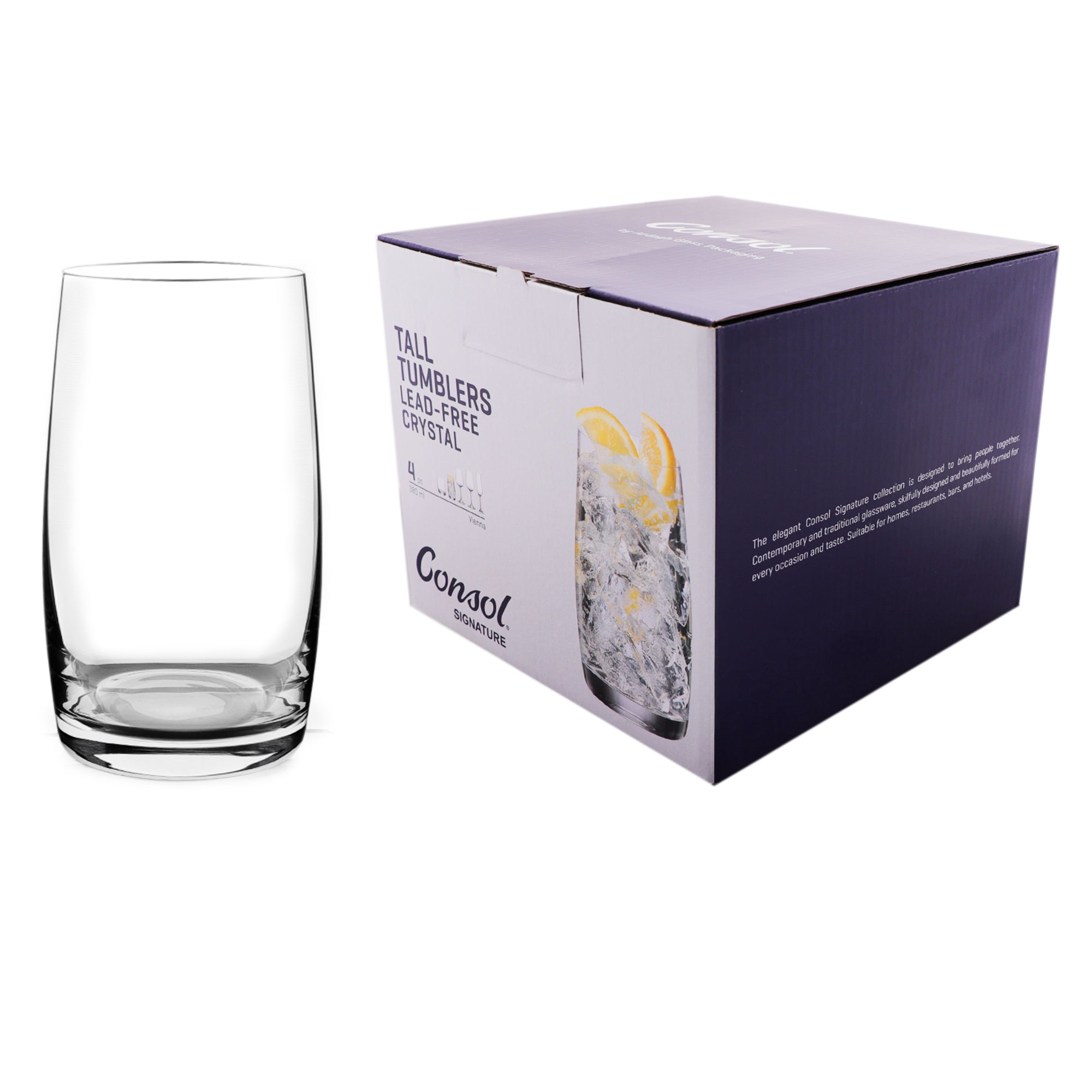 CONSOL SIGNATURE VIENNA CRYSTAL TALL TUMBLER 4PK, 380ML