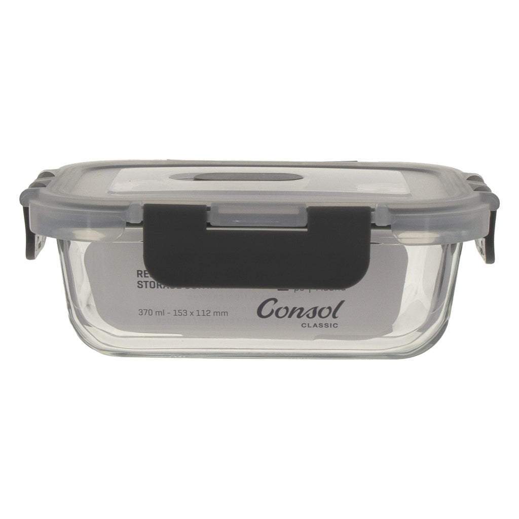 CONSOL MADRID RECT. STORAGE CONTAINER WITH VENTED CLIP ON LID, 370ML