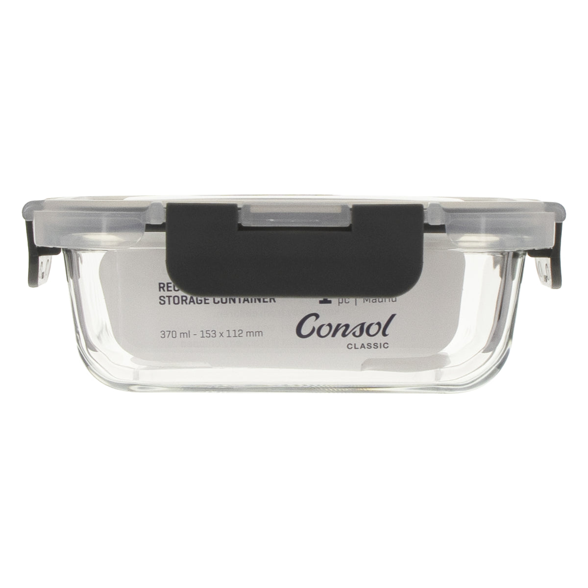 CONSOL MADRID RECT. STORAGE CONTAINER WITH VENTED CLIP ON LID, 370ML