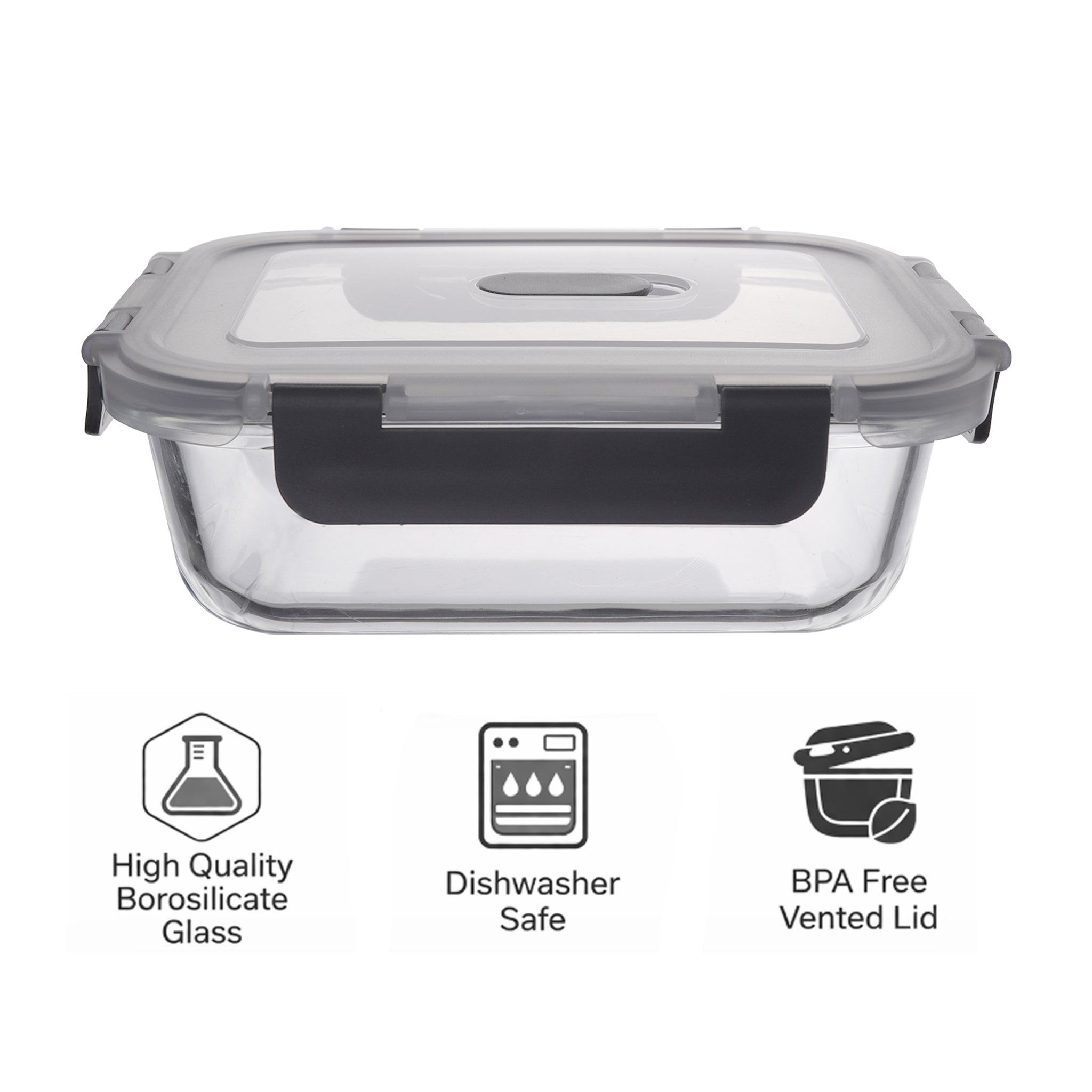 CONSOL MADRID RECT. STORAGE CONTAINER WITH VENTED CLIP ON LID, 370ML