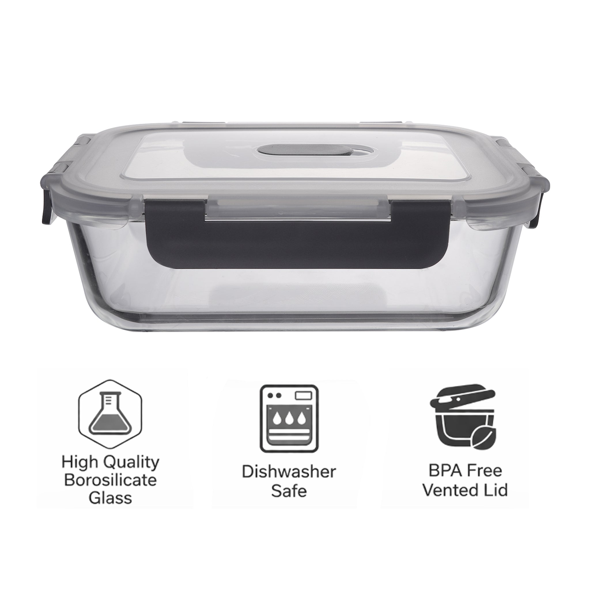 CONSOL MADRID RECT. STORAGE CONTAINER WITH VENTED CLIP ON LID, 630ML
