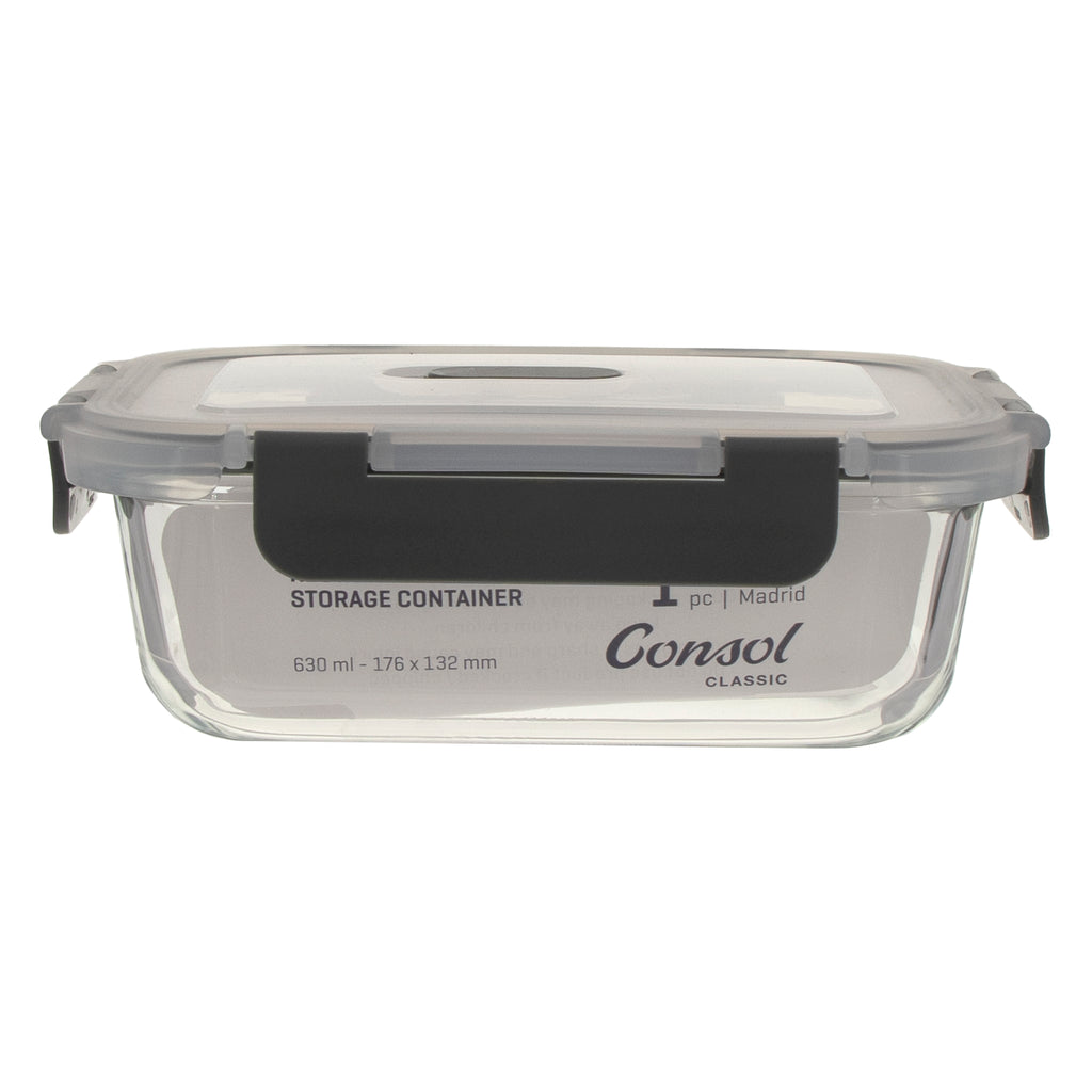 CONSOL MADRID RECT. STORAGE CONTAINER WITH VENTED CLIP ON LID, 630ML