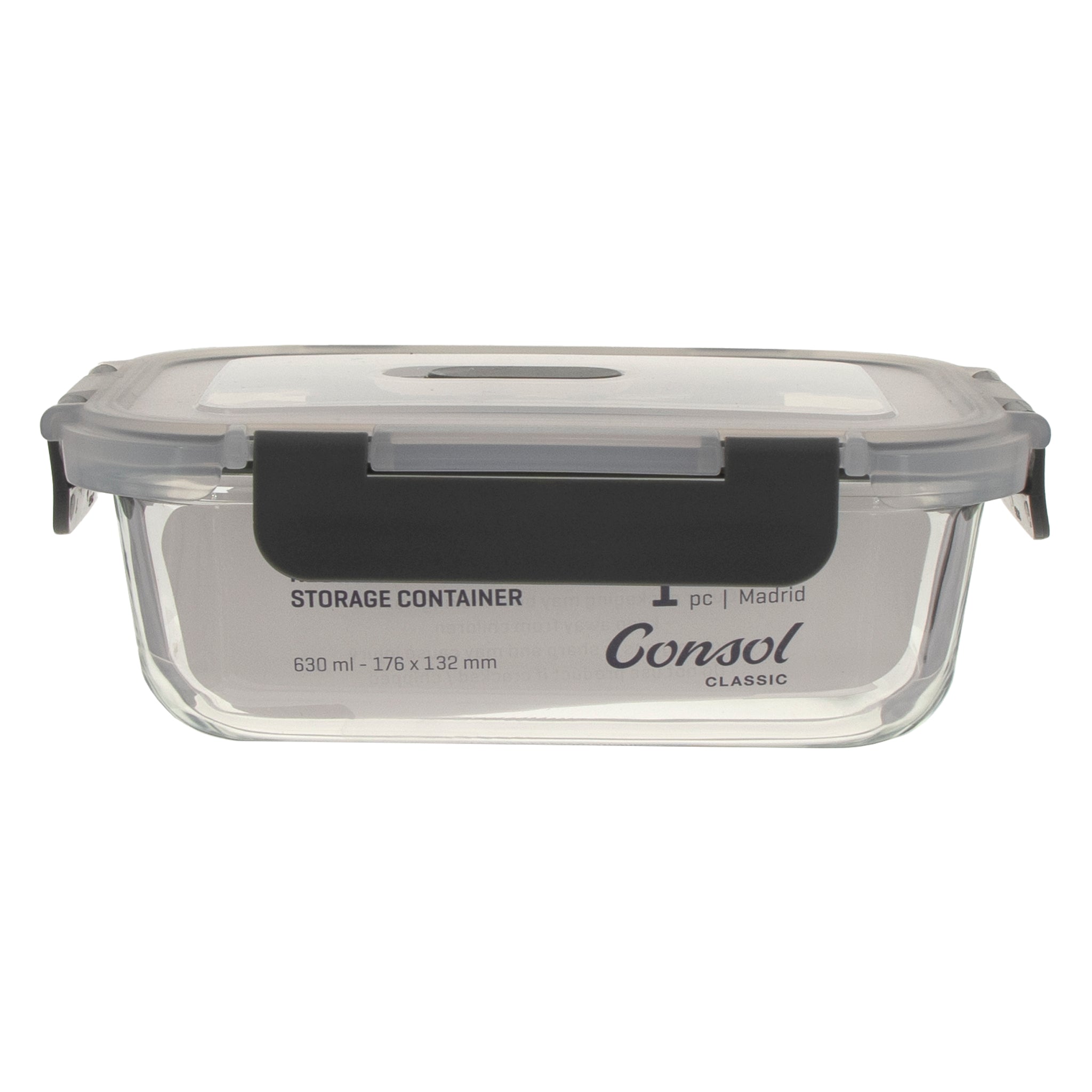 CONSOL MADRID RECT. STORAGE CONTAINER WITH VENTED CLIP ON LID, 630ML