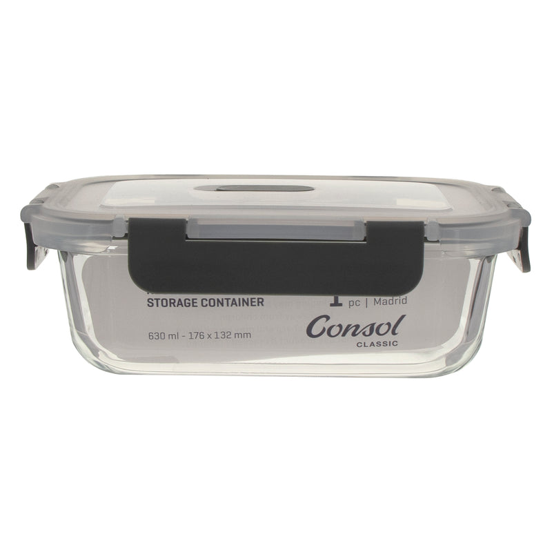 CONSOL MADRID RECT. STORAGE CONTAINER WITH VENTED CLIP ON LID, 630ML (176X132X64MM)