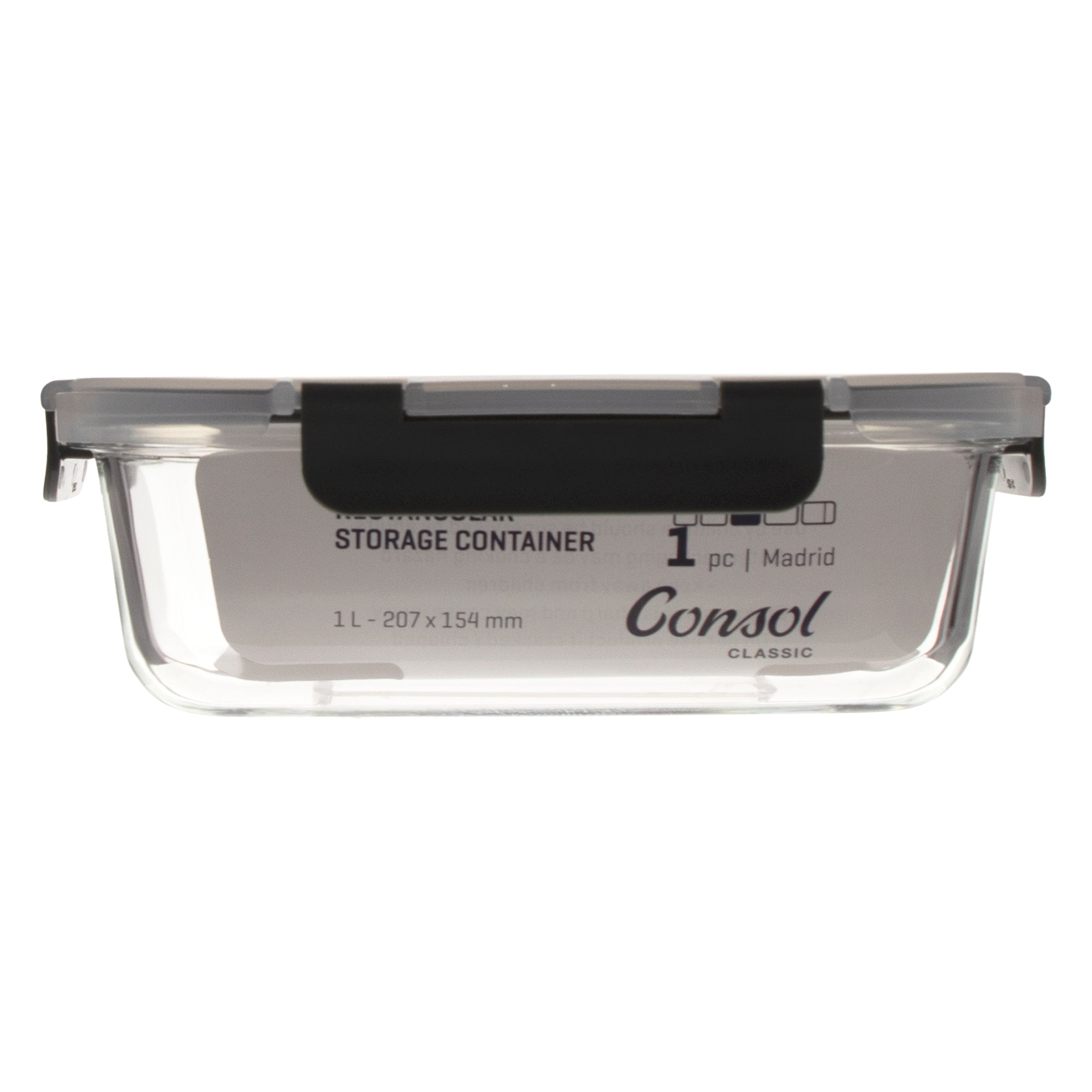 CONSOL MADRID RECT. STORAGE CONTAINER WITH VENTED CLIP ON LID, 1L