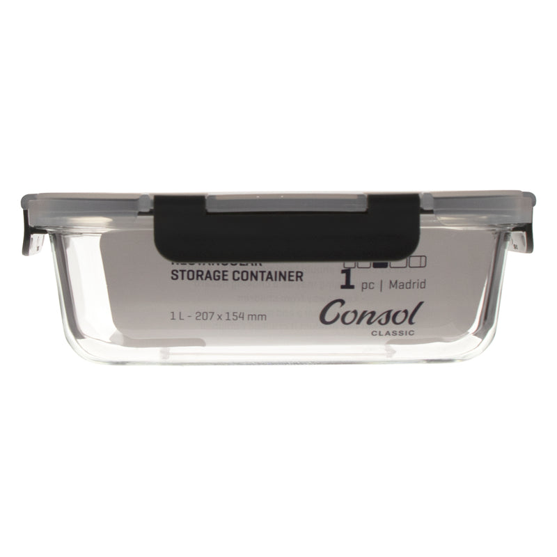 CONSOL MADRID RECT. STORAGE CONTAINER WITH VENTED CLIP ON LID, 1LT (207X154X70MM)