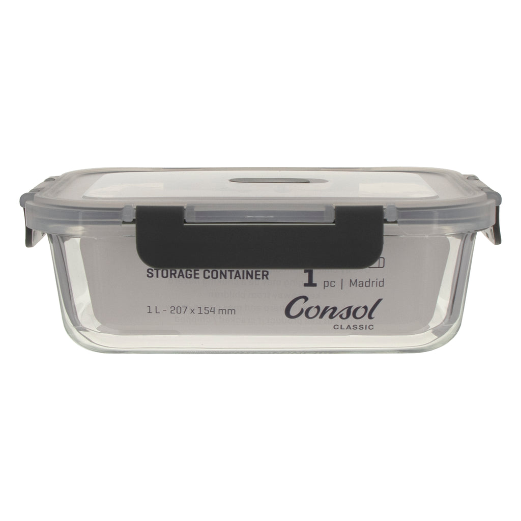 CONSOL MADRID RECT. STORAGE CONTAINER WITH VENTED CLIP ON LID, 1LT (207X154X70MM)